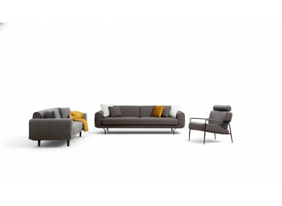 Living room set 3-piece 4-seater 3-seater armchair with cushions gray solid color