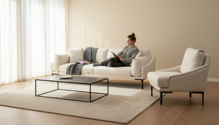 Living room set 2-piece 3-seater sofa armchair white textile living room modern