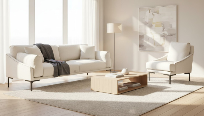 Living room set 2-piece 3-seater sofa armchair white textile living room modern