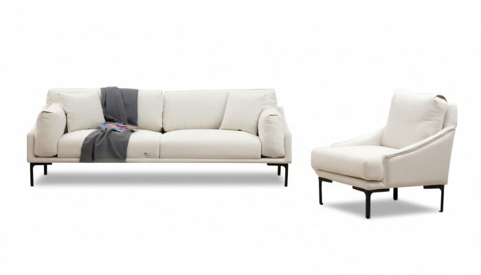 Living room set 2-piece 3-seater sofa armchair white textile living room modern
