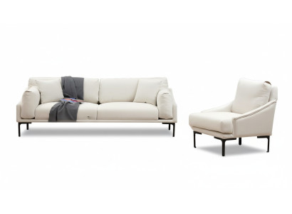Living room set 2-piece 3-seater sofa armchair white textile living room modern