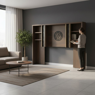Office closet shelves modern design bookcase brown single-color