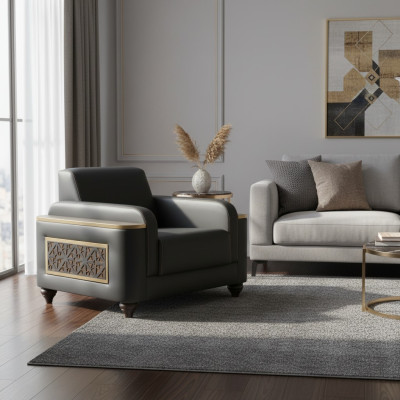 Black Armchair Plain Study Living Room Modern Design Style