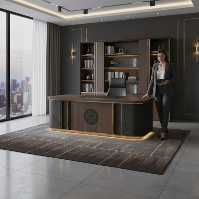 Office desk modern design brown black two-tone rectangular form style