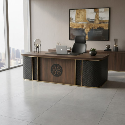 Office desk modern design brown black two-tone rectangular form style