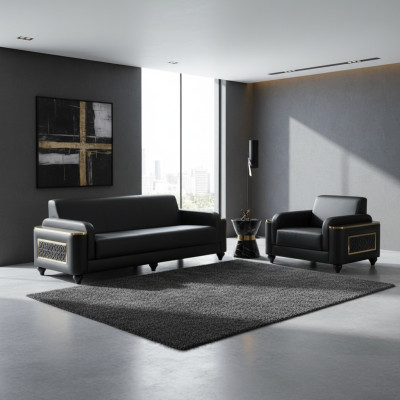 Study three-seater sofa with armchair black plain style living room