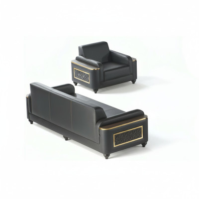 Study three-seater sofa with armchair black plain style living room