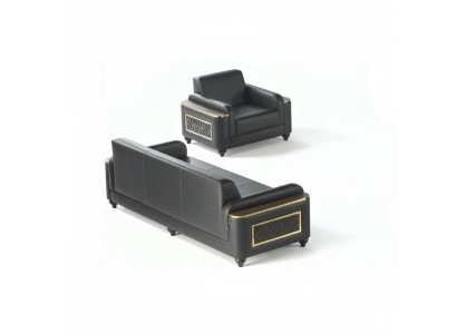 Study three-seater sofa with armchair black plain style living room