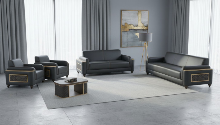 Black living room seating set designer three-seater armchair coffee table