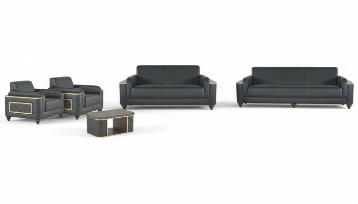 Black living room seating set designer three-seater armchair coffee table