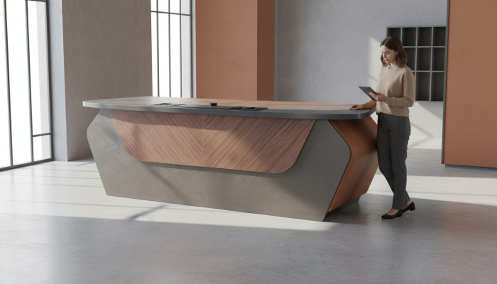 Office desk brown gray two-tone modern design rectangular desk