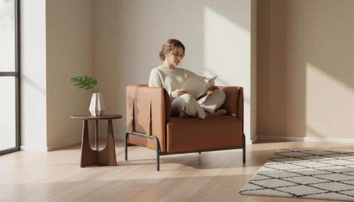 Armchair Brown Solid Color Modern Office Living Room Stainless Steel Legs