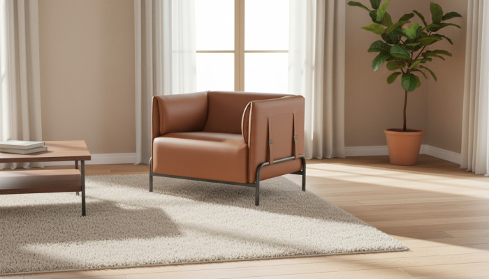 Armchair Brown Solid Color Modern Office Living Room Stainless Steel Legs