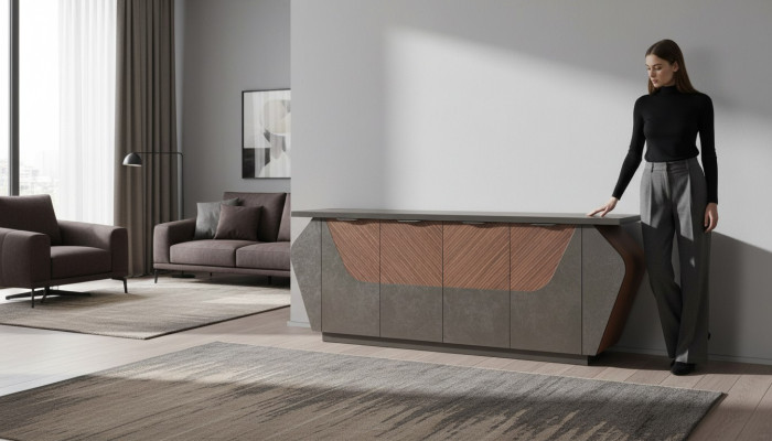 Sideboard Filing Cabinet Study Grey Brown Two-Tone Modern Style