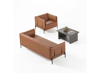 Seating furniture 3-piece set brown 3-seater armchair gray color coffee table study
