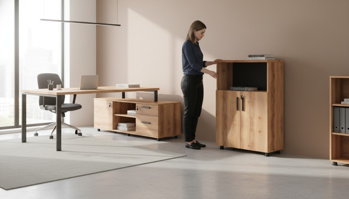 Rectangular File Cabinet Brown Black Two-Tone Office Shelf
