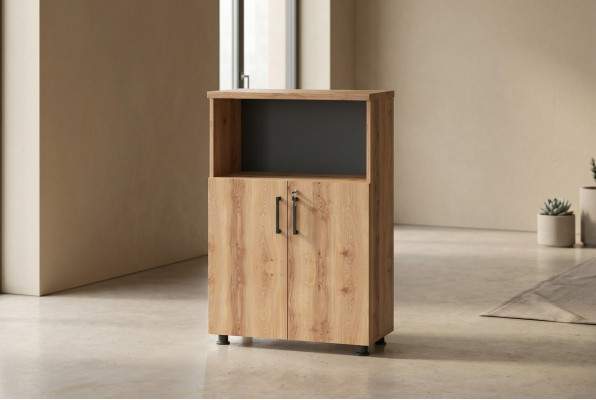 Rectangular File Cabinet Brown Black Two-Tone Office Shelf