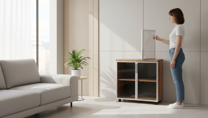 Filing cabinet with glass doors brown single-color shelf study room