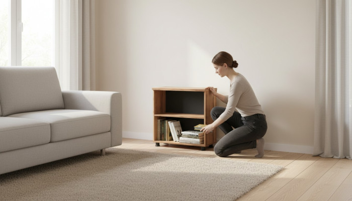 Filing cabinet with adjustable shelf for the study in solid brown, modern style.
