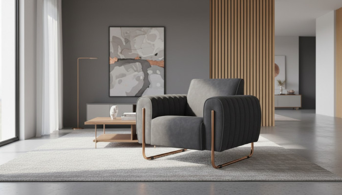 Armchair Gray Plain Home Office Modern Design Style Textile Material
