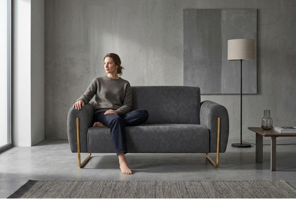 Fabric Sofa Gray Solid Color Home Office 2-Seater Stainless Steel Modern Design