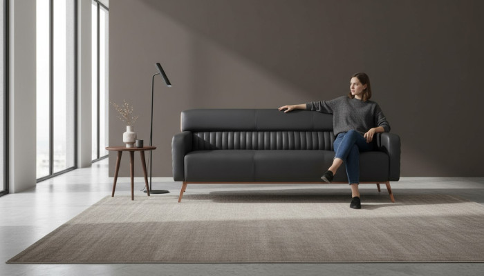 Home office 3-seater sofa black solid color modern design living room