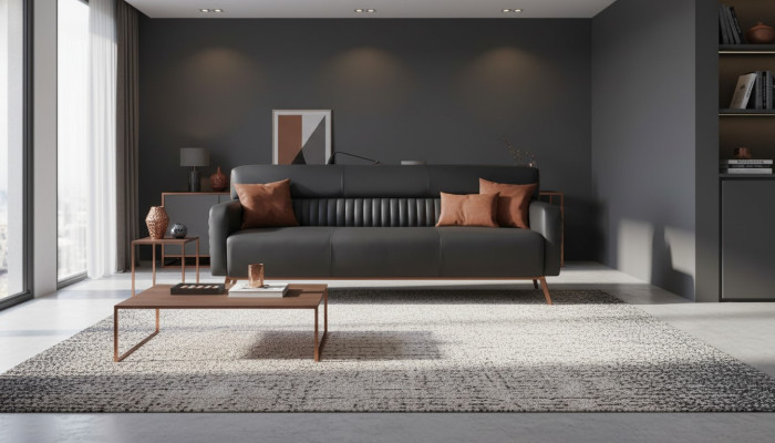 Home office 3-seater sofa black solid color modern design living room