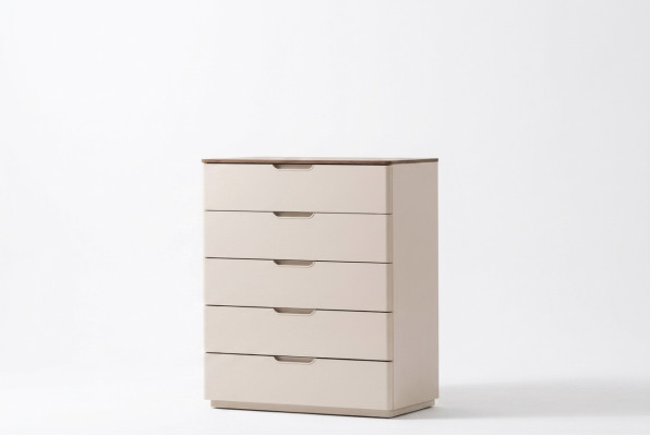 Stylish Beige Chest of Drawers Wooden Bedroom Furniture 5 Drawers Designer