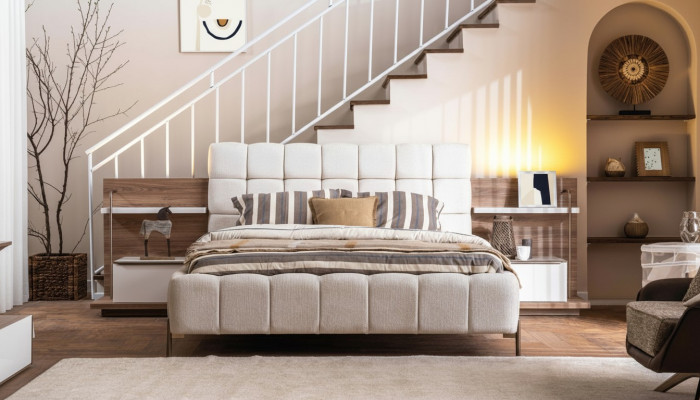 Modern white double bed stylish bedroom furniture upholstered furniture