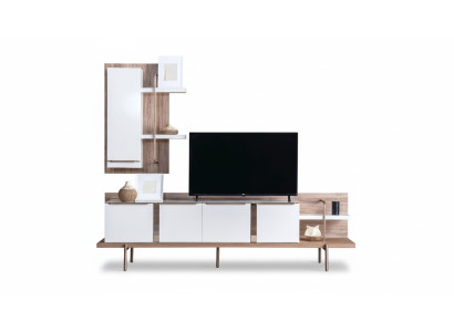 Stylish White Light Brown Living Room Set RTV Shelf Wooden Lowboard