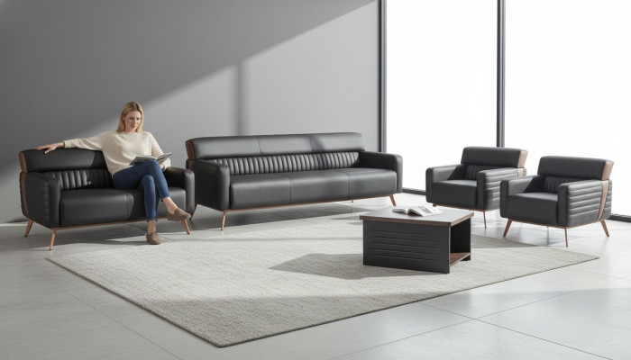 Black office furniture luxurious leather sofas designer armchair table