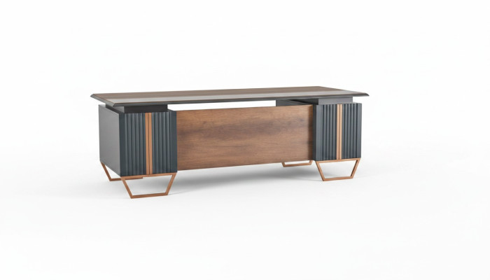 Desk Study Room Office Table Rectangular Shape Gray Brown Two-Tone