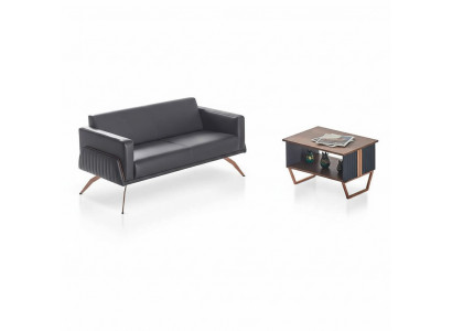 Study room set, 2-piece, 2-seater with coffee table, gray brown two-tone