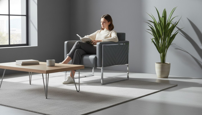 Armchair Office 1-Seater Gray Solid Color Modern Design Living Room