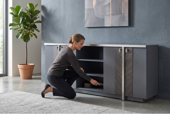 Sideboard Filing Cabinet Modern Design Rectangular Shape Gray Solid Color Style