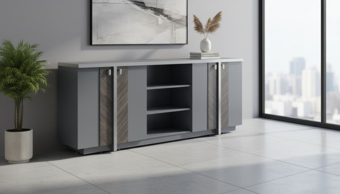 Sideboard Filing Cabinet Modern Design Rectangular Shape Gray Solid Color Style