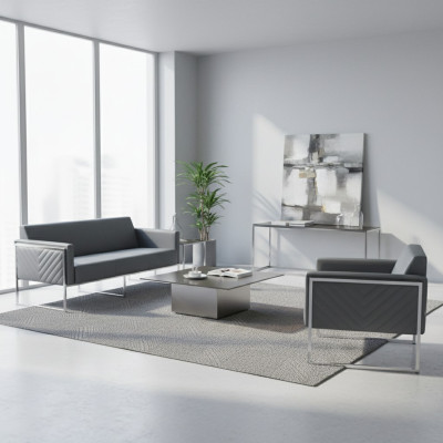 Office Set 2-piece 3-Seater with Armchair Gray Solid Modern Design