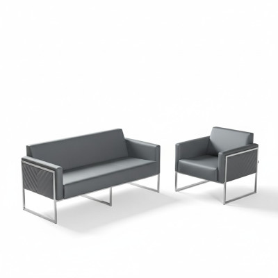 Office Set 2-piece 3-Seater with Armchair Gray Solid Modern Design