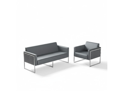 Office Set 2-piece 3-Seater with Armchair Gray Solid Modern Design