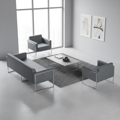 Study Room Set 3-piece, 3-seater with 2x armchair, gray, solid color, modern style