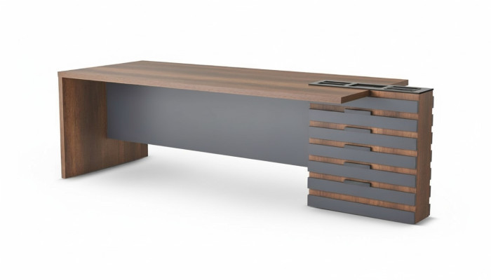 Office desk, brown and gray, two-tone, modern design, rectangular, for study rooms