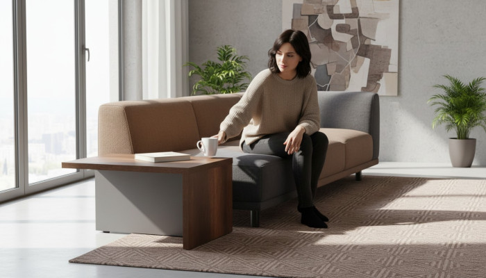 Coffee table brown grey two-tone rectangular shape modern study