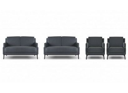 Office room set, 4-piece, 2x two-seater, 2x armchair, dark grey, solid color, modern.