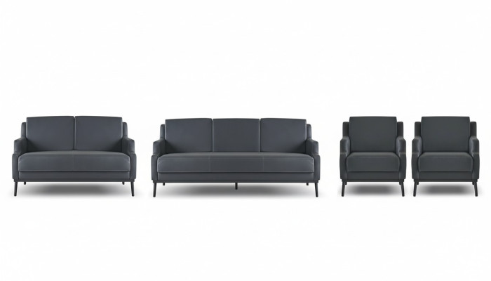 Home office set 4 pcs: 3-seater, 2-seater, 2x armchairs, dark gray, plain