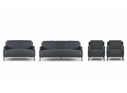 Home office set 4 pcs: 3-seater, 2-seater, 2x armchairs, dark gray, plain