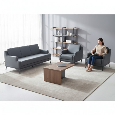 Office Set 4-piece 3-Seater 2x Armchairs Coffee Table Dark Grey Brown