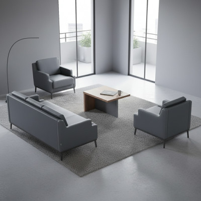 Office Set 4-piece 3-Seater 2x Armchairs Coffee Table Dark Grey Brown