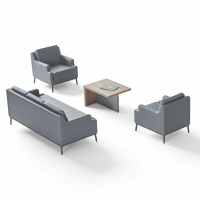Office Set 4-piece 3-Seater 2x Armchairs Coffee Table Dark Grey Brown