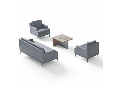 Office Set 4-piece 3-Seater 2x Armchairs Coffee Table Dark Grey Brown