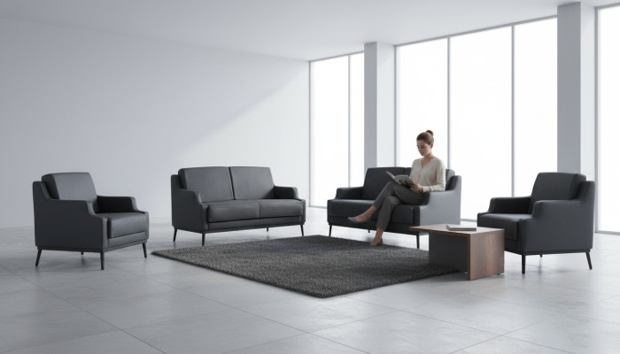 Home Office Set 5-piece Dark Gray Style 2x 2-Seater 2x Armchair Coffee Table